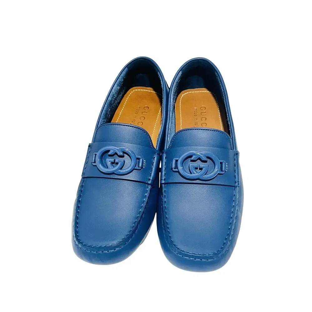 NIB Gucci Interlocking G Driver Size G 8.5 US 9 Moccasin Loafer Blue Indigo